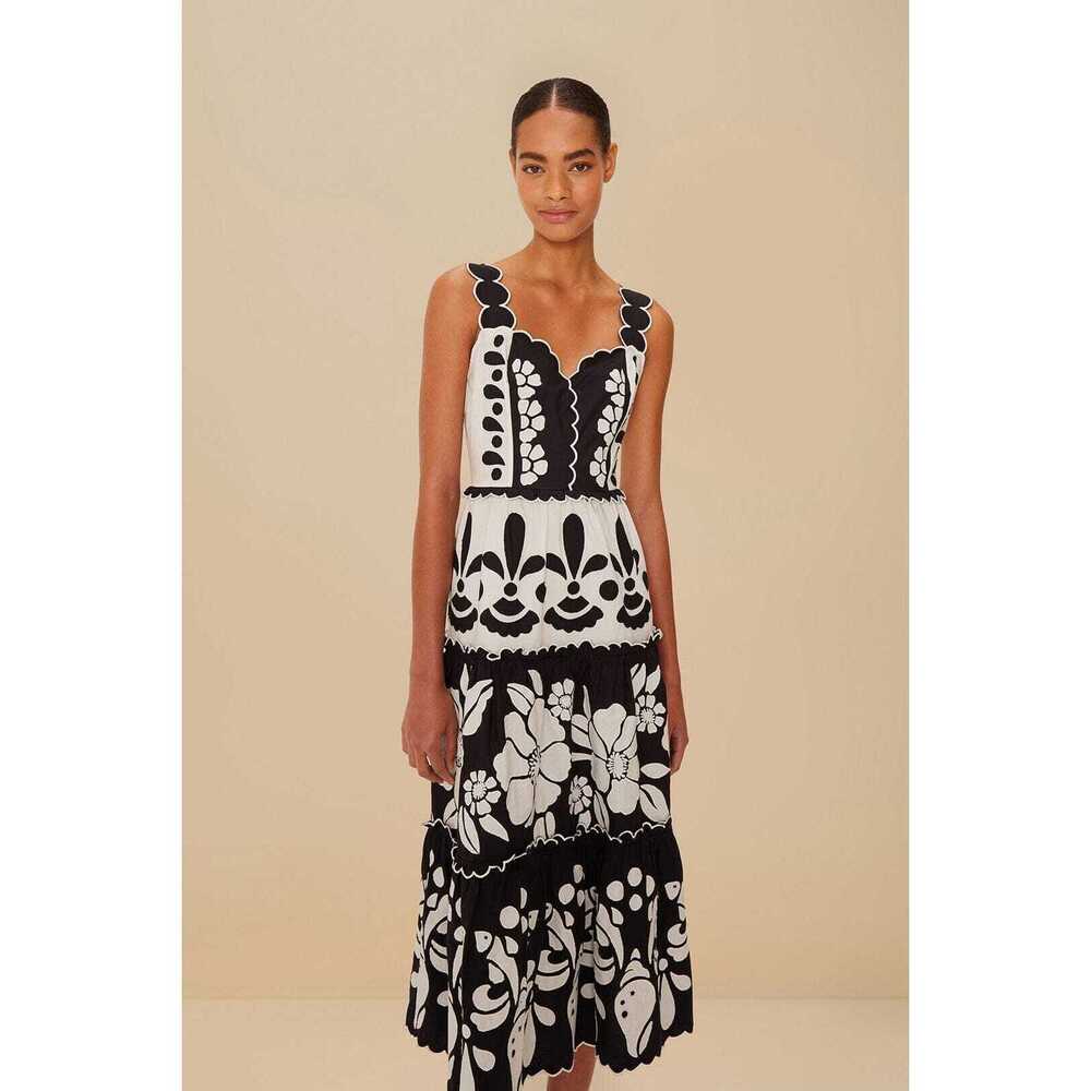 FARM Rio Black and White Floral Midi Dress - Picture 2 of 4